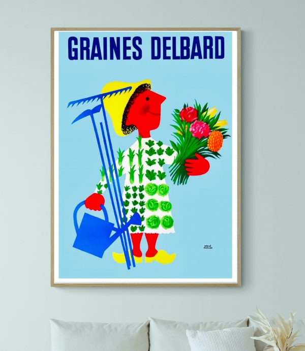 Affiche vintage de graines Delbard avec illustration colorée et rétro.