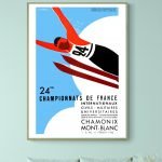 Affiche vintage de la compétition de ski à Chamonix, Mont-Blanc.
