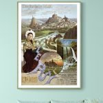 Affiche vintage représentant les trophées d'Auvergne en 1966, avec paysages et monuments historiques.