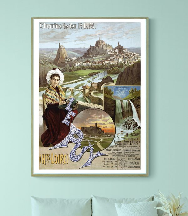 Affiche vintage représentant les trophées d'Auvergne en 1966, avec paysages et monuments historiques.