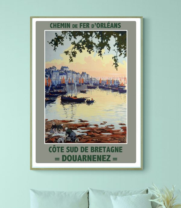 Affiche vintage de Brest, représentant la côte des Légendes avec vue sur le port et les bateaux.