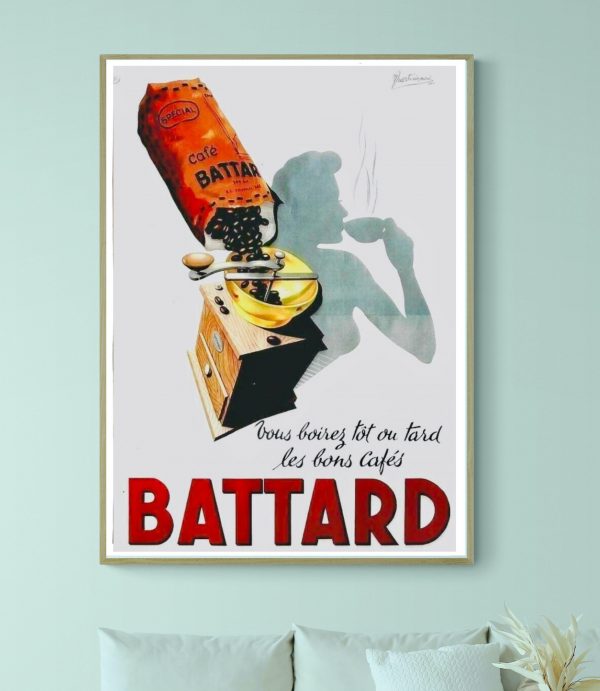 Affiche vintage Café Battard, promotion de cafés de qualité et dégustation.