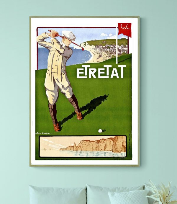 Affiche vintage de Brest, mettant en valeur la côte des Légendes avec un golfeur en action.