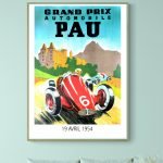 Affiche vintage de course automobile pour le Grand Prix de Pau.