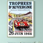 Affiche vintage de course automobile pour les Trophées d'Auvergne 1966.