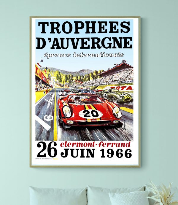 Affiche vintage de course automobile pour les Trophées d'Auvergne 1966.