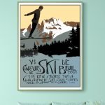 Affiche vintage de ski avec montagne et skieur, style rétro, décoration montagne, sport d'hiver.