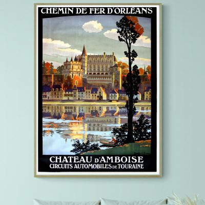 Affiche vintage de la Bretagne avec château et rivière.