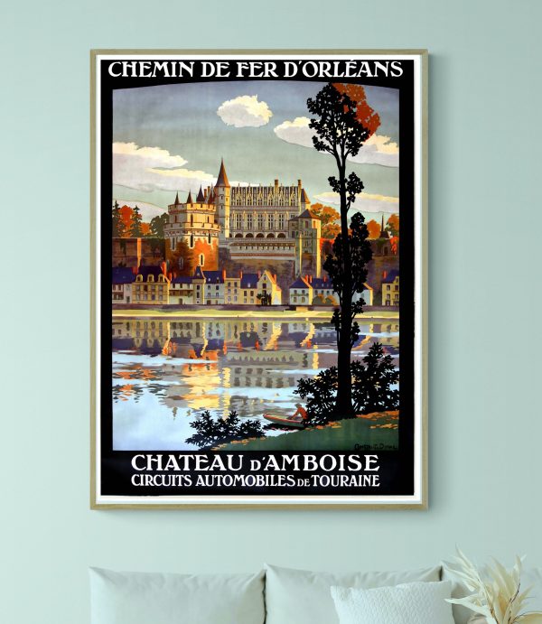 Affiche vintage de la Bretagne avec château et rivière.