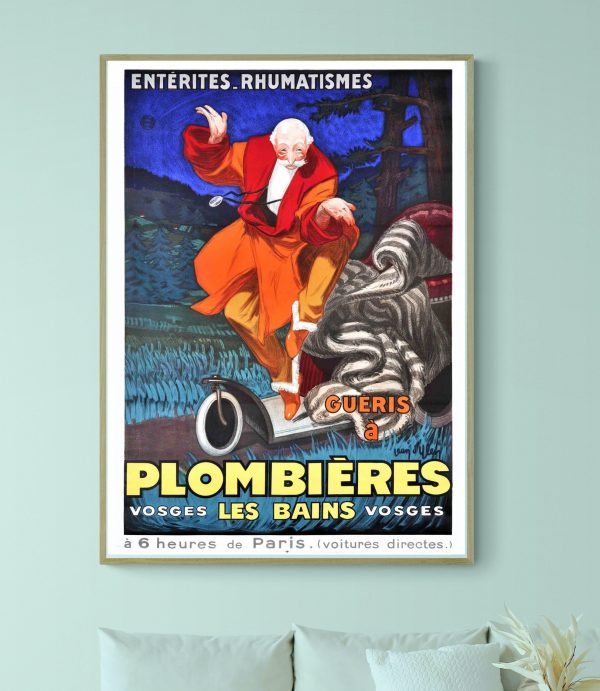 Affiche vintage de la Sedelle à Crozant, représentant un personnage en mouvement dans un style rétro.