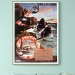 Affiche vintage Bretagne avec paysages côtiers et drapeaux français.