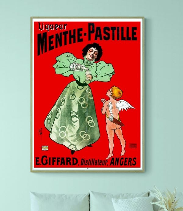 Affiche vintage Martini Vermouth avec femme et ange.