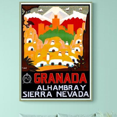 Affiche vintage de la Feria de Pamplona, San Fermin 1991, avec couleurs vives et design rétro.
