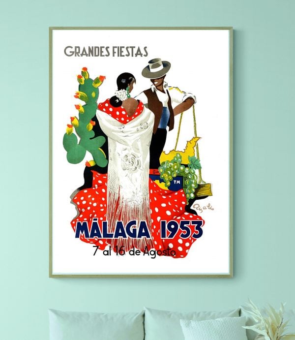 Affiche vintage de la Feria de Pamplona 1991, illustrant la tradition des encierros et la culture es.