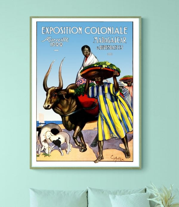 Affiche vintage sur l'exposition coloniale à Madagascar en 1922.