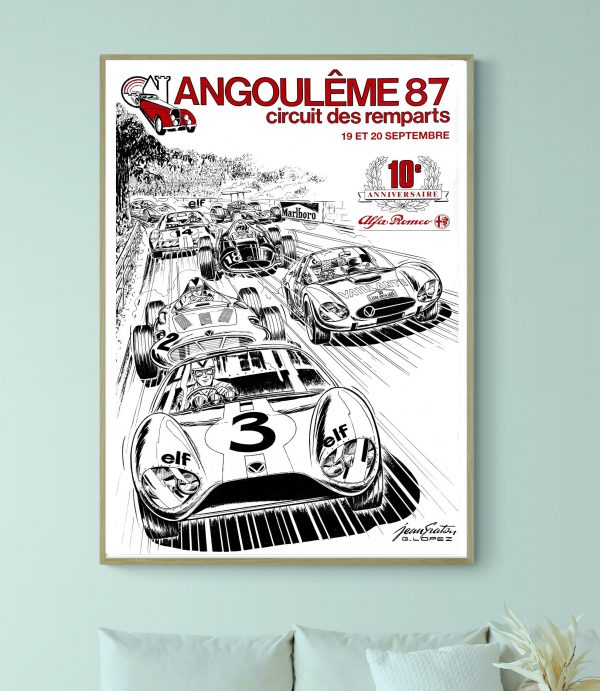Affiche vintage de la course automobile Angoulême 87 Circuit des Remparts.