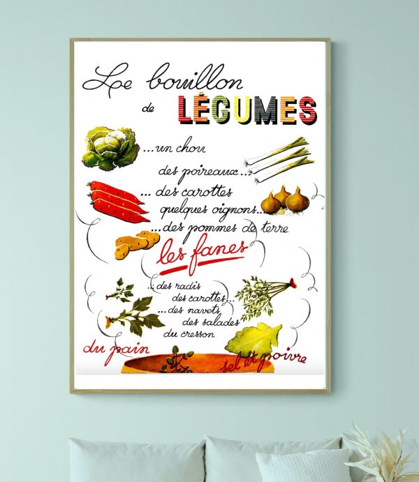 Affiche vintage de recette de soupe aux légumes bretonne.