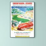 Affiche vintage de la course automobile Circuit Rouen, 1956.