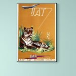 Affiche vintage de trophées d'Auvergne 1966 avec un tigre et un avion dans un style rétro.