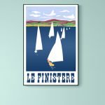 Affiche vintage représentant des voiliers sur la côte bretonne, mettant en valeur la beauté de la ré.