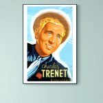 Affiche vintage de Charles Trenet, artiste emblématique, avec style rétro et couleurs vives.