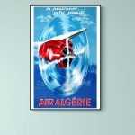 Affiche vintage de l'aviation en Algérie, illustrant un avion dans un style rétro.