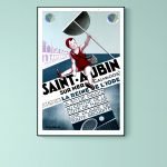 Affiche vintage de Saint-Aubin sur mer, côte des Légendes, avec enfant jouant avec un cerf-volant.