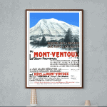 Affiche vintage du Mont-Ventoux avec montagne et paysage provençal.