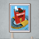 Affiche vintage Marocaine filtre, illustration rétro de cigarette et design coloré.