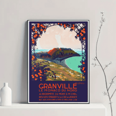 Affiche vintage de Granville, Côte des Légendes, avec vue sur la mer et la côte.