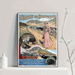 Affiche vintage de Aguas de Panticosa avec paysage et femme en costume ancien.
