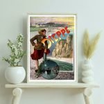 Affiche vintage représentant Paris et la Normandie avec une femme et le texte "DIEPPE".