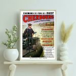 Affiche vintage du chemin de fer de Cherbourg avec un conducteur de train.