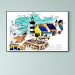 Affiche vintage représentant la côte des Légendes à Brest avec détails géographiques et paysages mar.