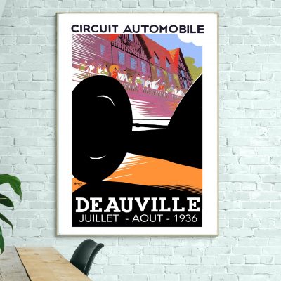 Panneau vintage de l'affiche automobile de Deauville, datant de juillet à août 1936.
