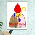 Affiche vintage de la Feria de San Fermin à Pampelune, 1991, avec un design coloré et stylisé.