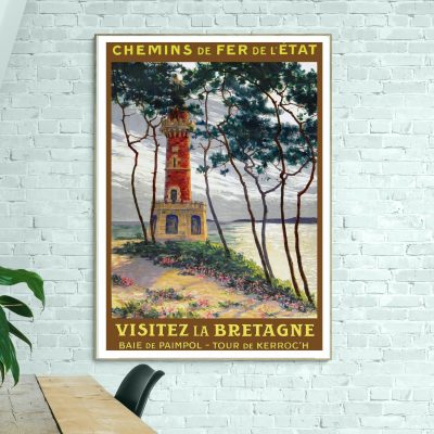 Affiche vintage de la baie de Paimpol et du phare de Kerroc'h.