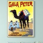 Affiche vintage de Gala Peter avec un chameau portant des caisses.