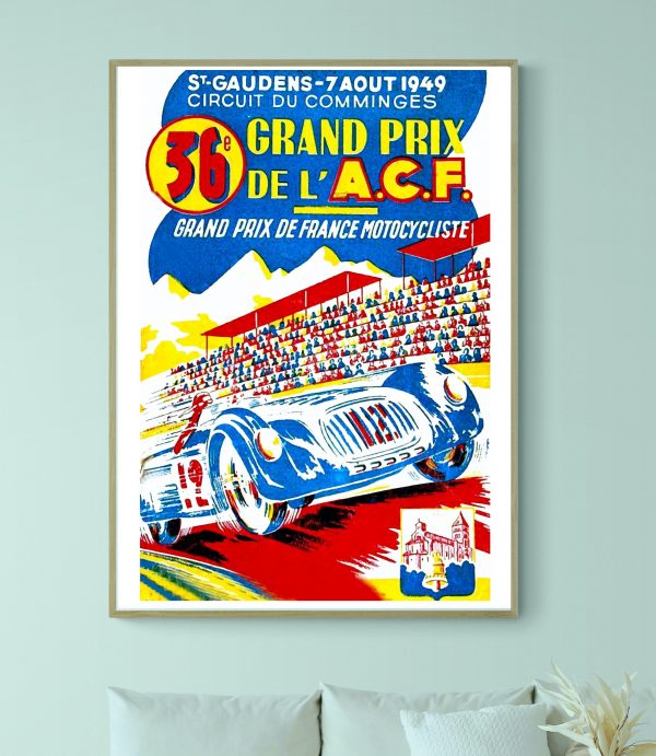 Affiche vintage de la course automobile de 1949 au circuit du Comminges.