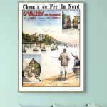 Affiche vintage représentant la côte des Légendes à Brest, avec pêcheurs et paysages maritimes.