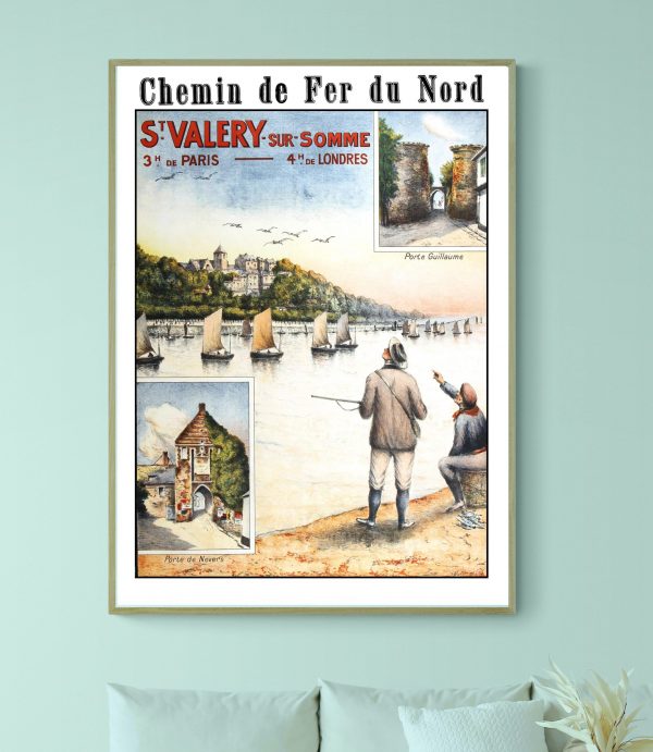 Affiche vintage représentant la côte des Légendes à Brest, avec pêcheurs et paysages maritimes.