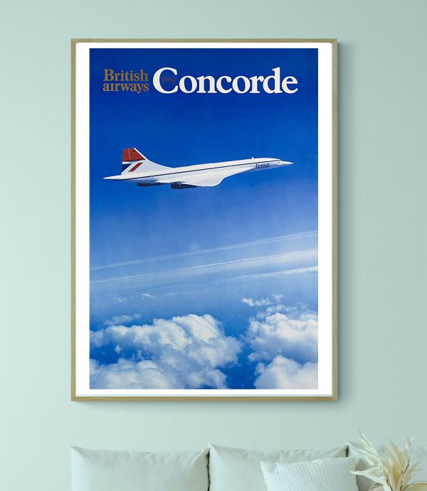 Affiche vintage Concorde British Airways pour décoration aéronautique.
