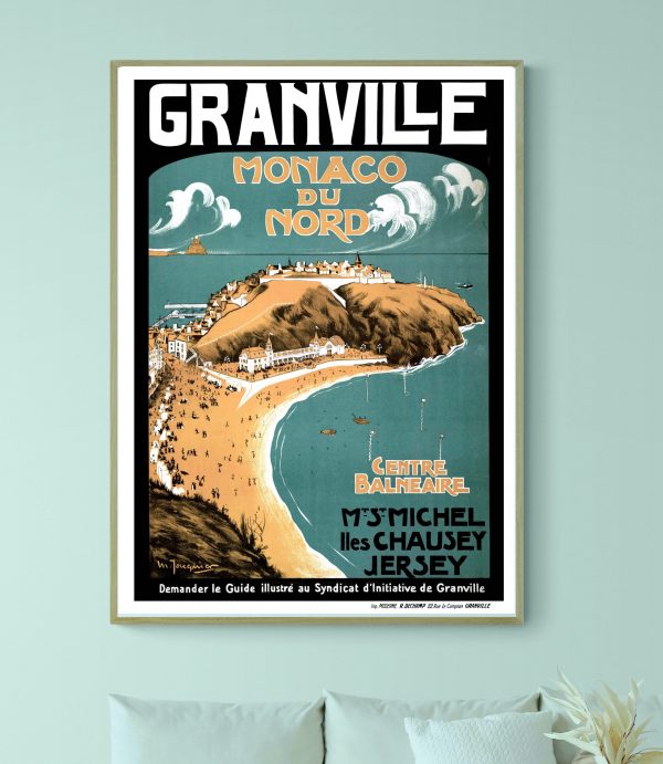 Affiche vintage Monaco du Nord avec vue de la plage et du centre balnéaire.