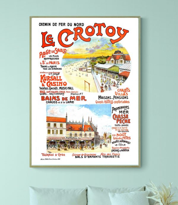 Affiche vintage de Brest, illustrant la côte des Légendes avec plages, casinos et promenades en mer.