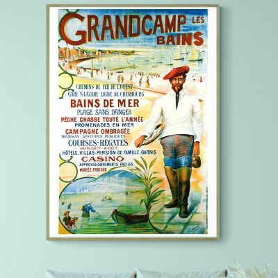 Affiche vintage de Grandcamp-les-Bains, station balnéaire en Normandie.