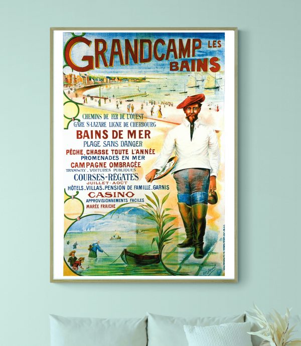 Affiche vintage de Grandcamp-les-Bains, station balnéaire en Normandie.