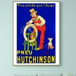 Pneu Hutchinson bleu vintage pour vélo, affiche rétro colorée.