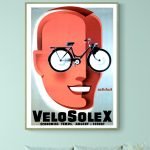 Affiche vintage VeloSolex avec vélo intégré, style rétro, pour décoration d'époque.