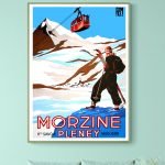 Affiche vintage montagne et ski, style rétro, décor montagne, voyage d'hiver.