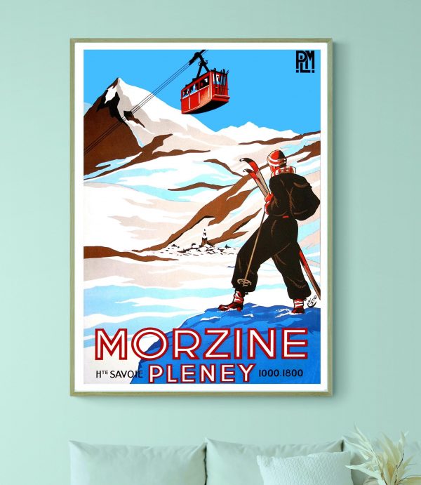 Affiche vintage montagne et ski, style rétro, décor montagne, voyage d'hiver.